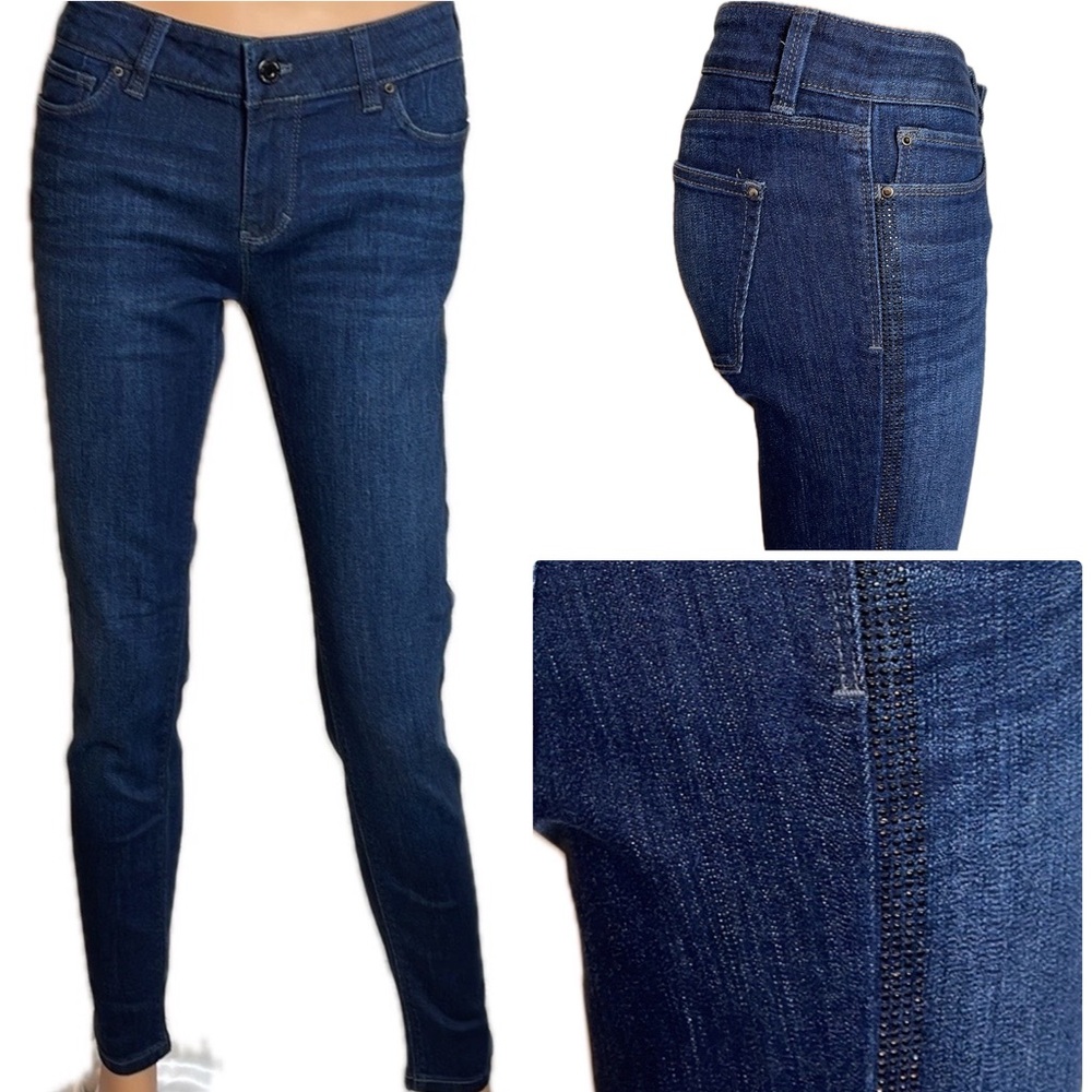 WHBM DARK WASH STUD TUXEDO JEANS